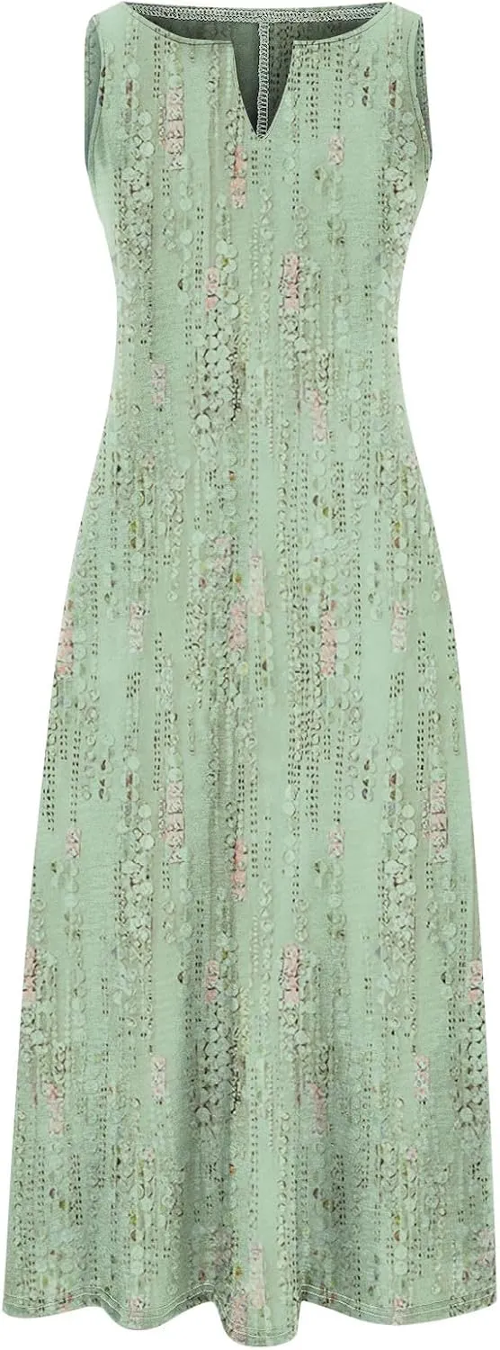 2 Piece Dress Sets for Women Floral Sleeveless Loose Maxi Summer Dresses with Cardigan Beach Wedding Guest Dress