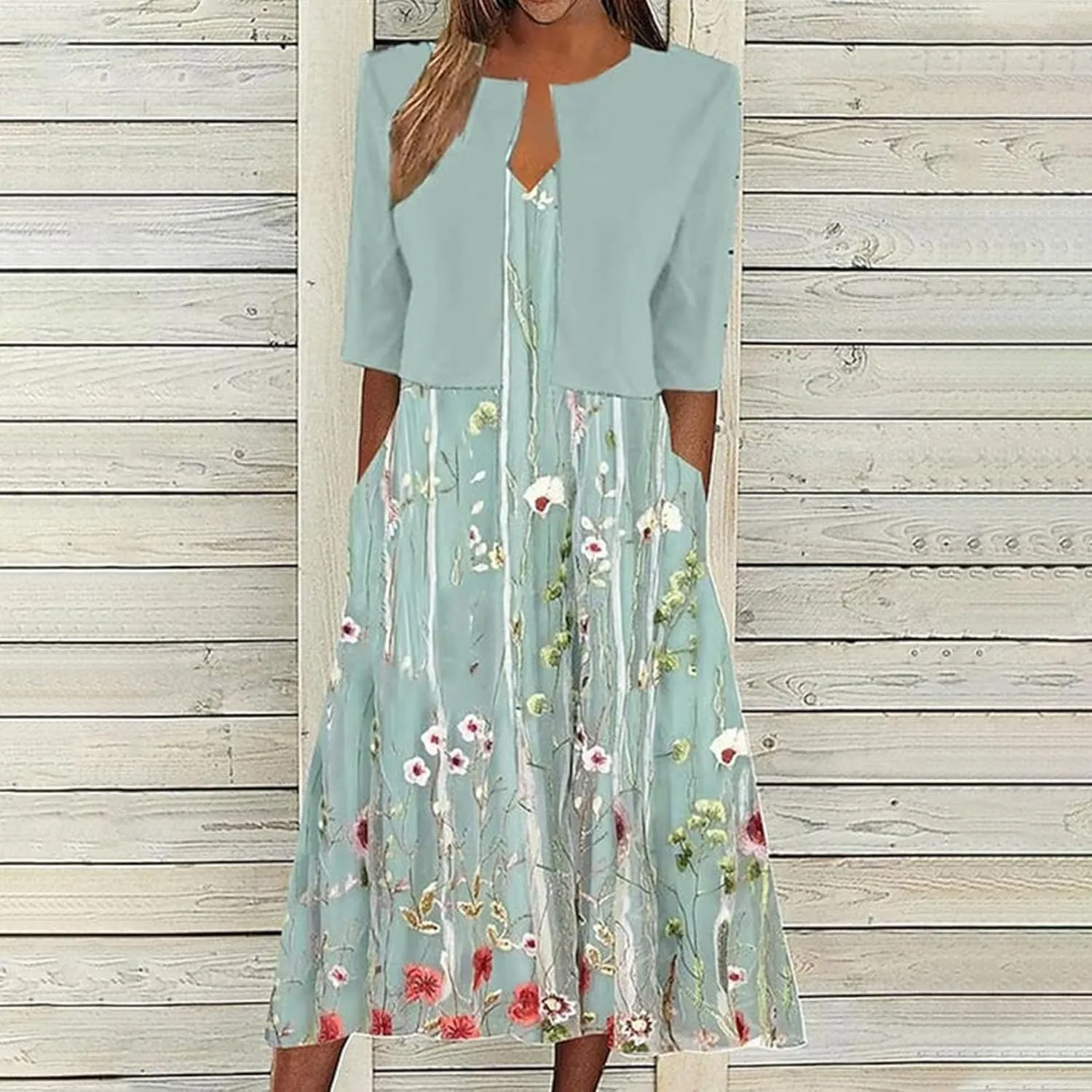 2 Piece Dress Sets for Women Floral Sleeveless Loose Maxi Summer Dresses with Cardigan Beach Wedding Guest Dress