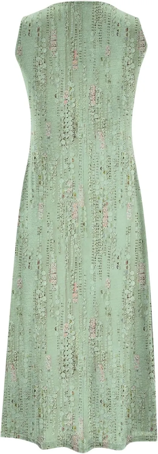 2 Piece Dress Sets for Women Floral Sleeveless Loose Maxi Summer Dresses with Cardigan Beach Wedding Guest Dress