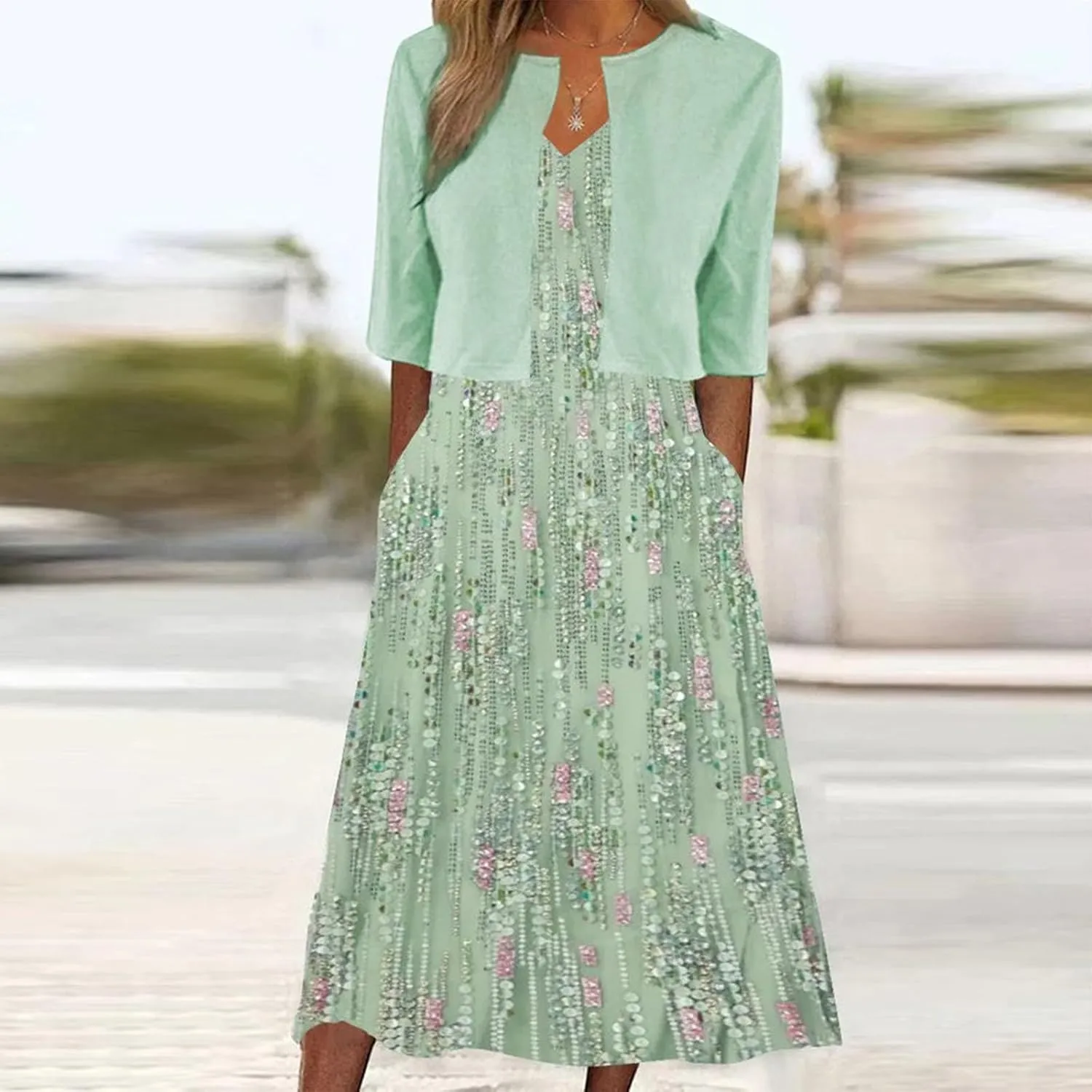 2 Piece Dress Sets for Women Floral Sleeveless Loose Maxi Summer Dresses with Cardigan Beach Wedding Guest Dress