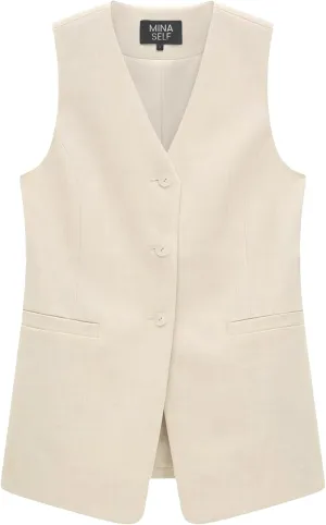 2025 Women's Summer Linen Vest Blazer Long Y2K Lightweight Fully-Lined V-Neck Fashion Casual Jackets Tops Pockets