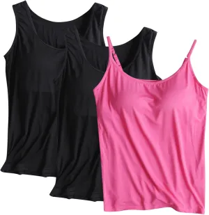 3PCS T-Shirt with Built-in Bra Women Workout Yoga Tank Tops Sleeveless Padded Bra Soft Comfy Camisole Athletic Shirts