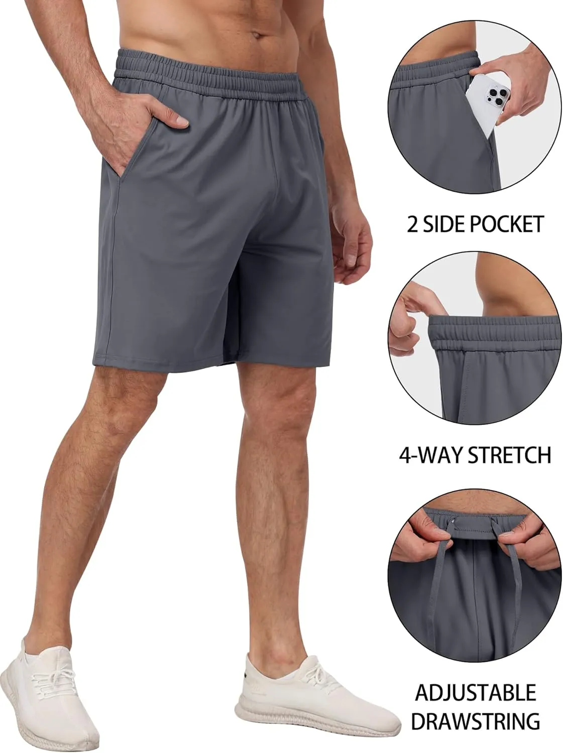 4 Pack Men's Athletic Gym Shorts with Pockets,Running Workout Basketball Hiking Shorts for Men