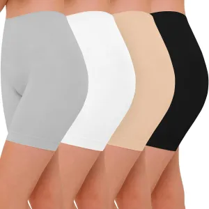 4 Pack Seamless Anti Chafing Slip Shorts for Women Under Dresses, Smooth Boy Shorts Underwear for Summer
