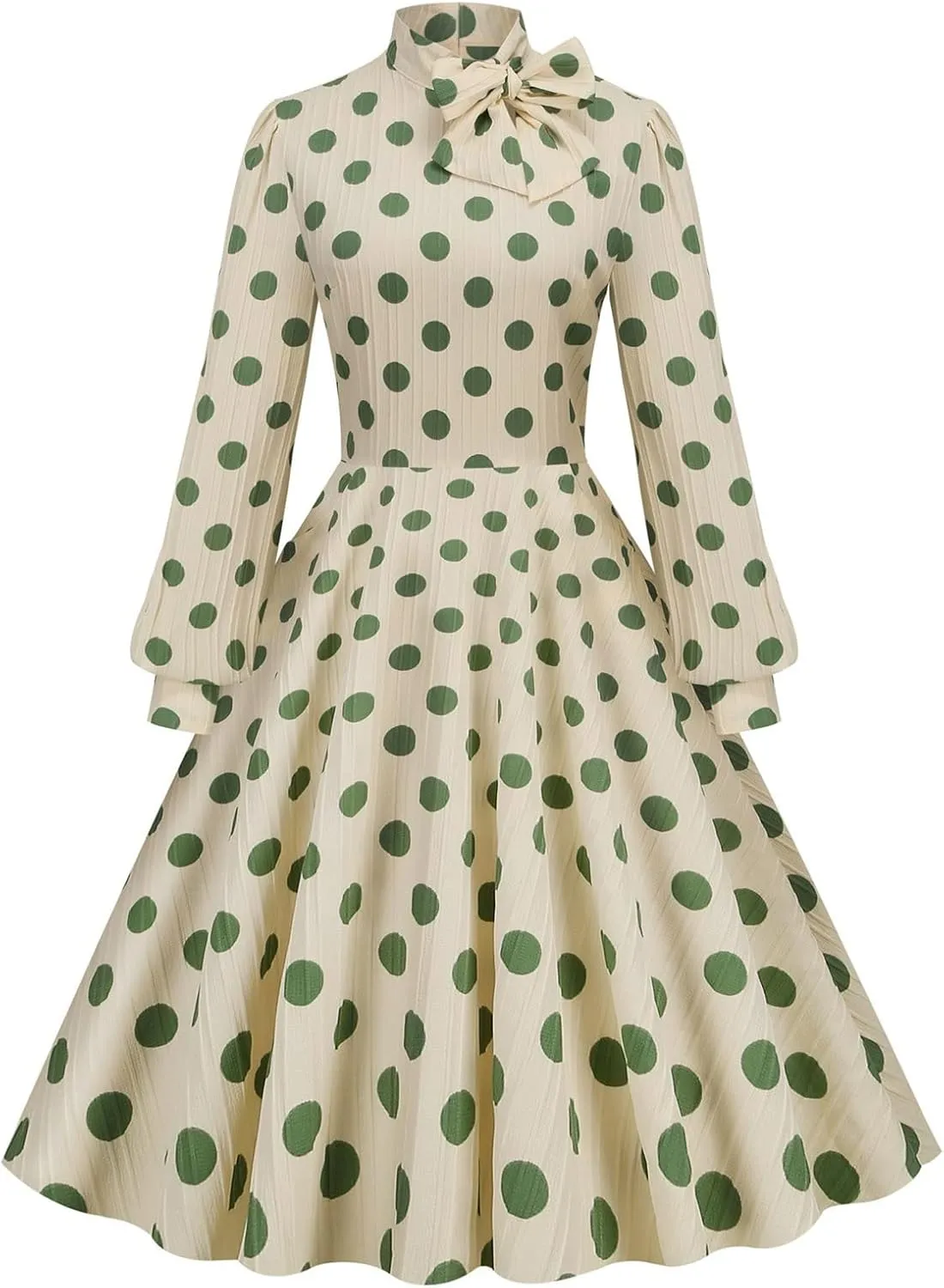 50s Style Dresses for Women Vintage 2024 Long Sleeve Polka Dot Swing Rockabilly Midi Dresses Garden Party Dress