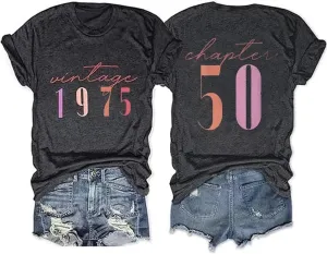 50th Birthday Gift Shirts Vintage 1975 Original Parts Tshirt for Women Letter Print Retro Birthday Casual Tee Tops