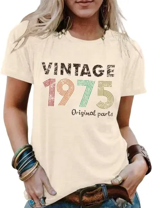 50th Birthday Gift Shirts Vintage 1975 Original Parts Tshirt for Women Letter Print Retro Birthday Casual Tee Tops