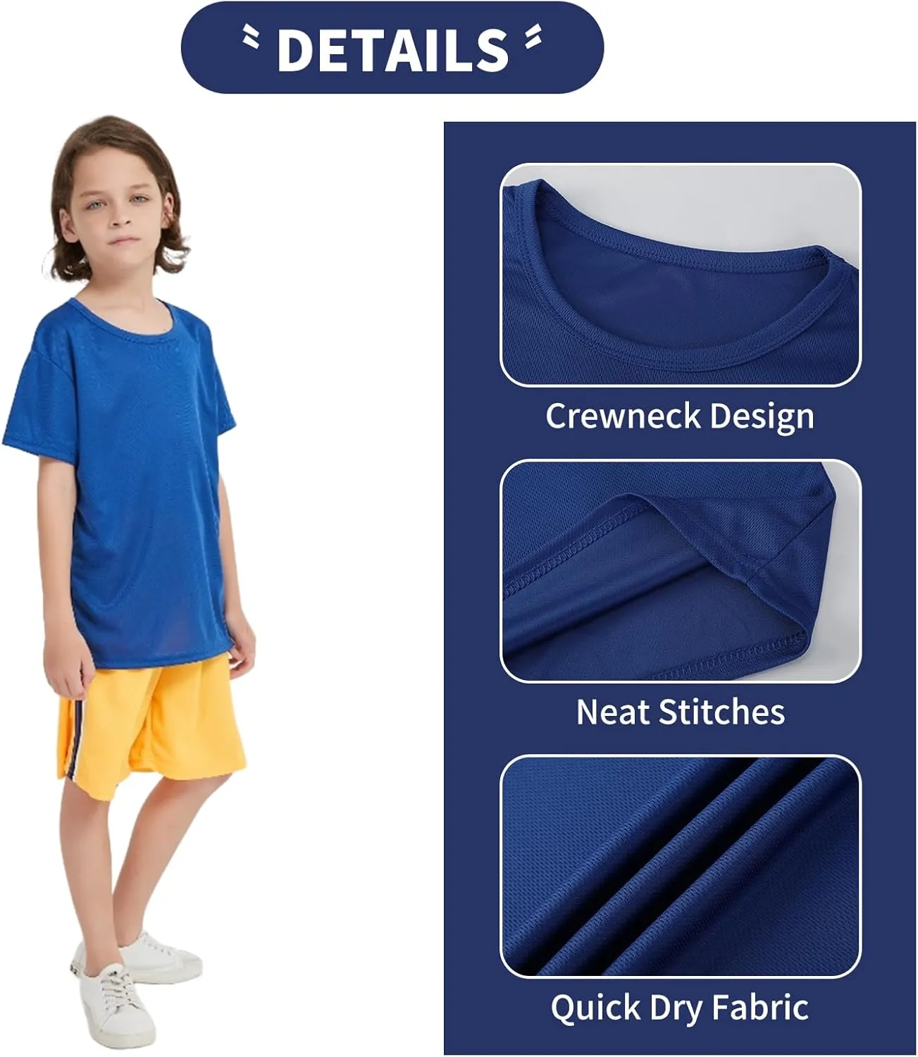 6 Pack Boys Youth Kids Mesh Athletic Quick Dry T Shirts Short Sleeve Moisture Wicking Tee Shirts Active Tops (Age 4-18)