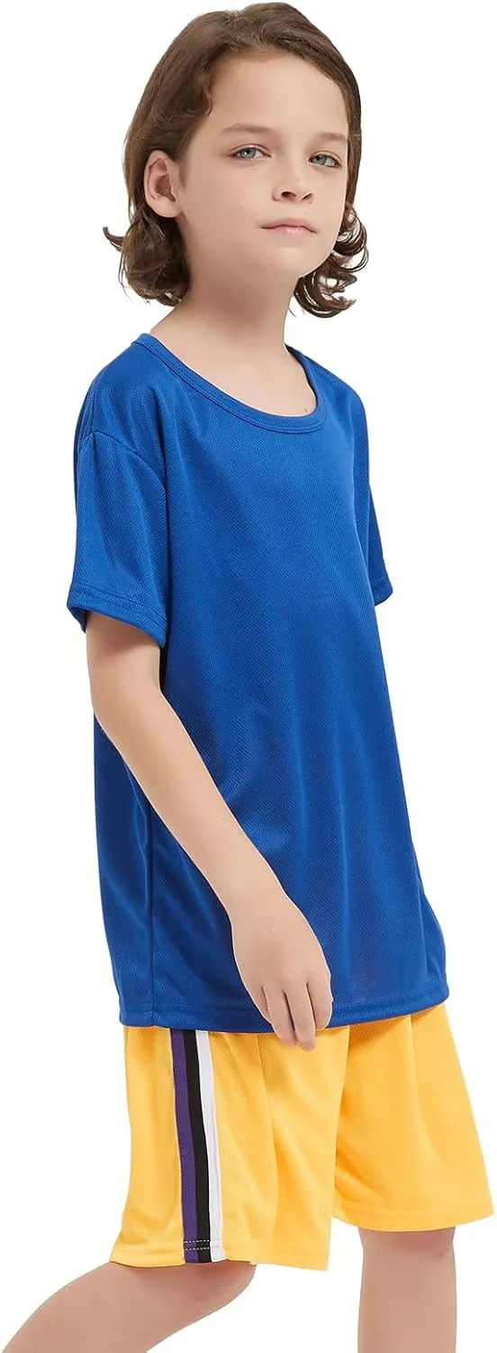 6 Pack Boys Youth Kids Mesh Athletic Quick Dry T Shirts Short Sleeve Moisture Wicking Tee Shirts Active Tops (Age 4-18)