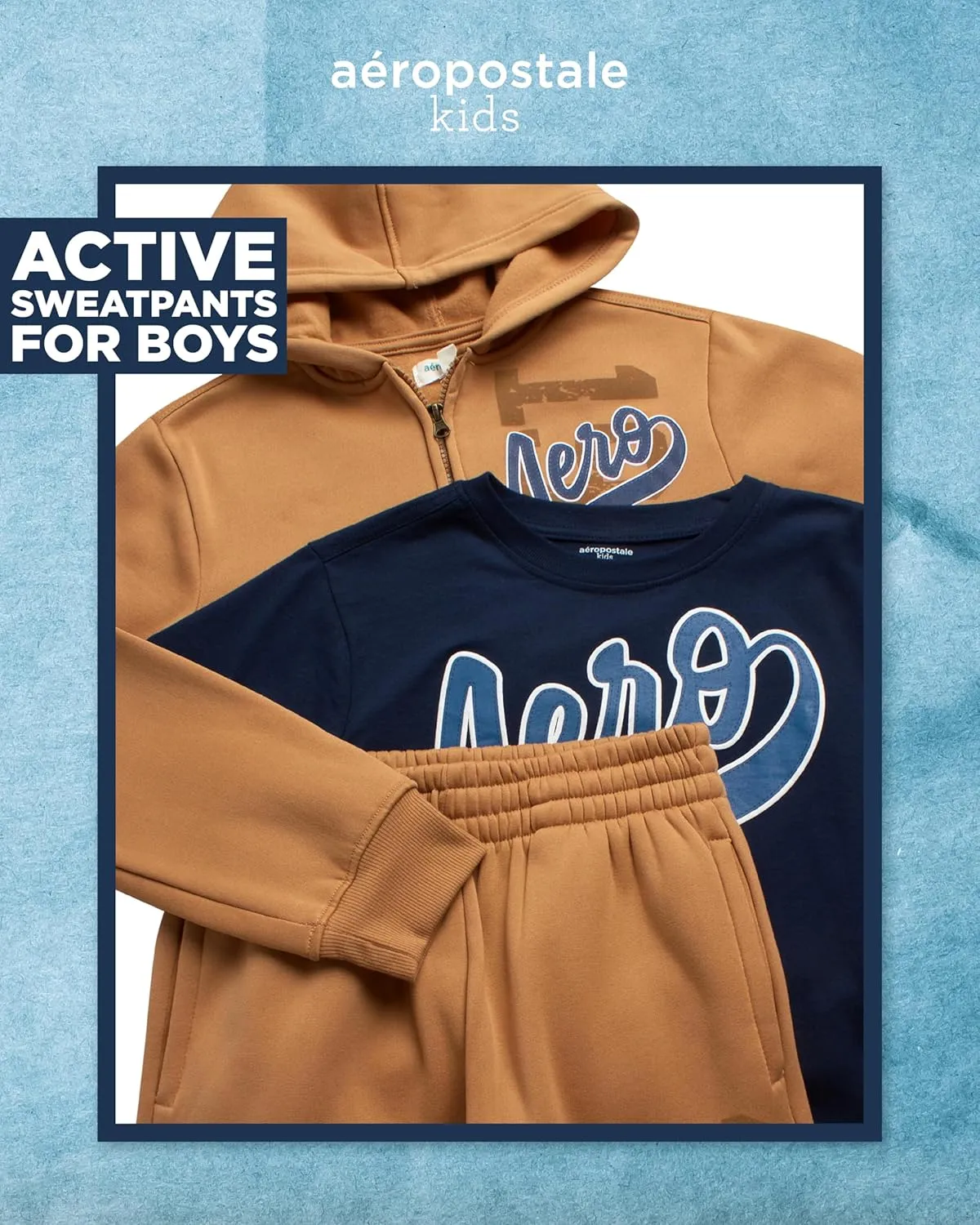 AEROPOSTALE Boys' Joggers Set - 3 Piece Fleece Zip Up Hoodie, Jogger Pants, and Graphic T-Shirt - Boys Activewear Set (8-12)