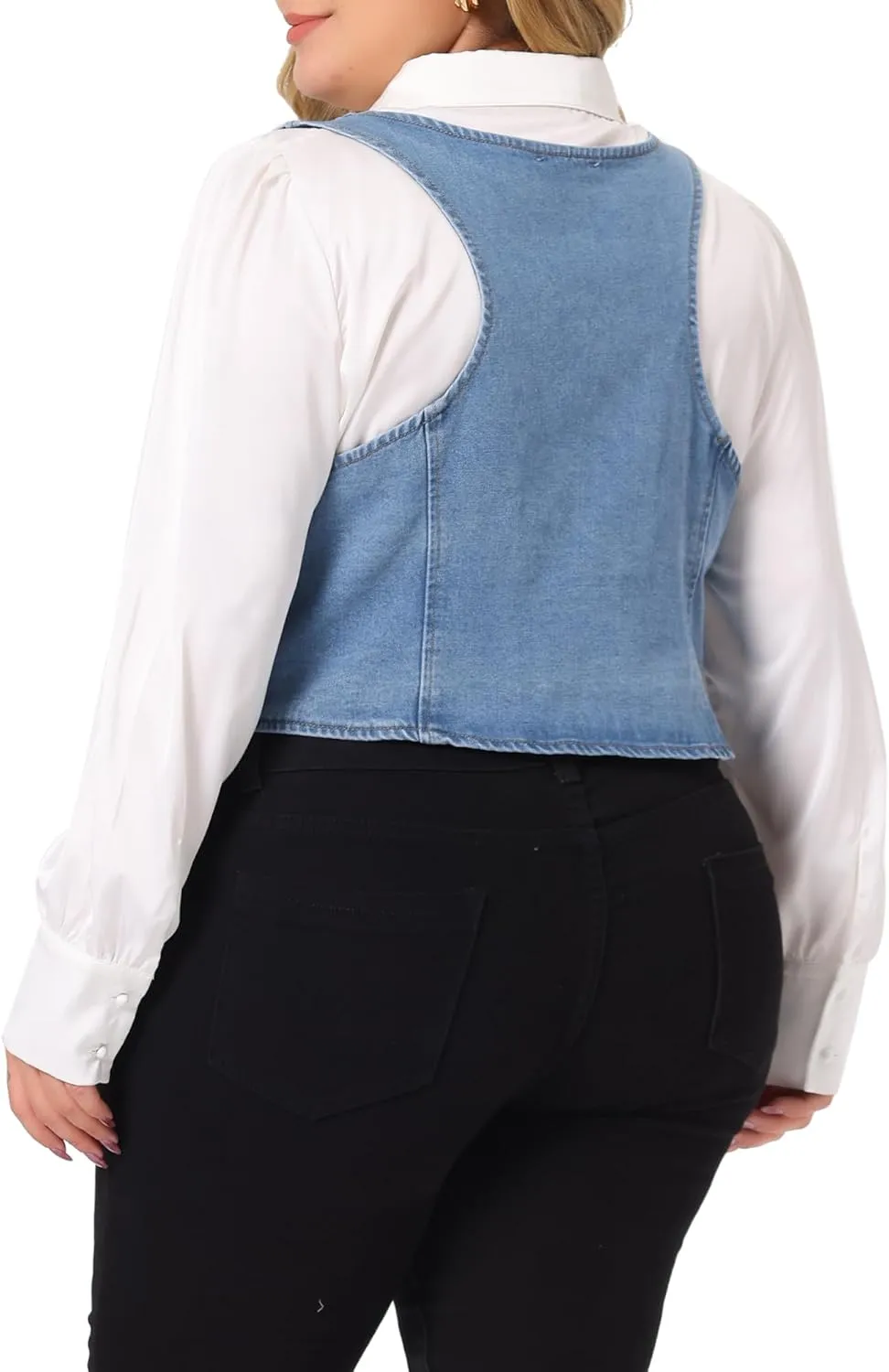 Agnes Orinda Plus Size Denim Vest Top for Women Button Down Waistcoat Casual Sleeveless Jean Jacket Vests