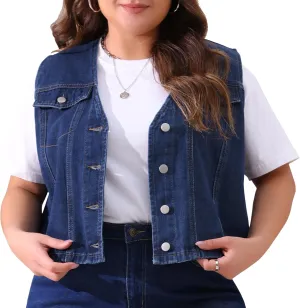 Agnes Orinda Women's Plus Size Denim Vest Sleeveless V Neck Button Down Casual Jean Waistcoat Jackets