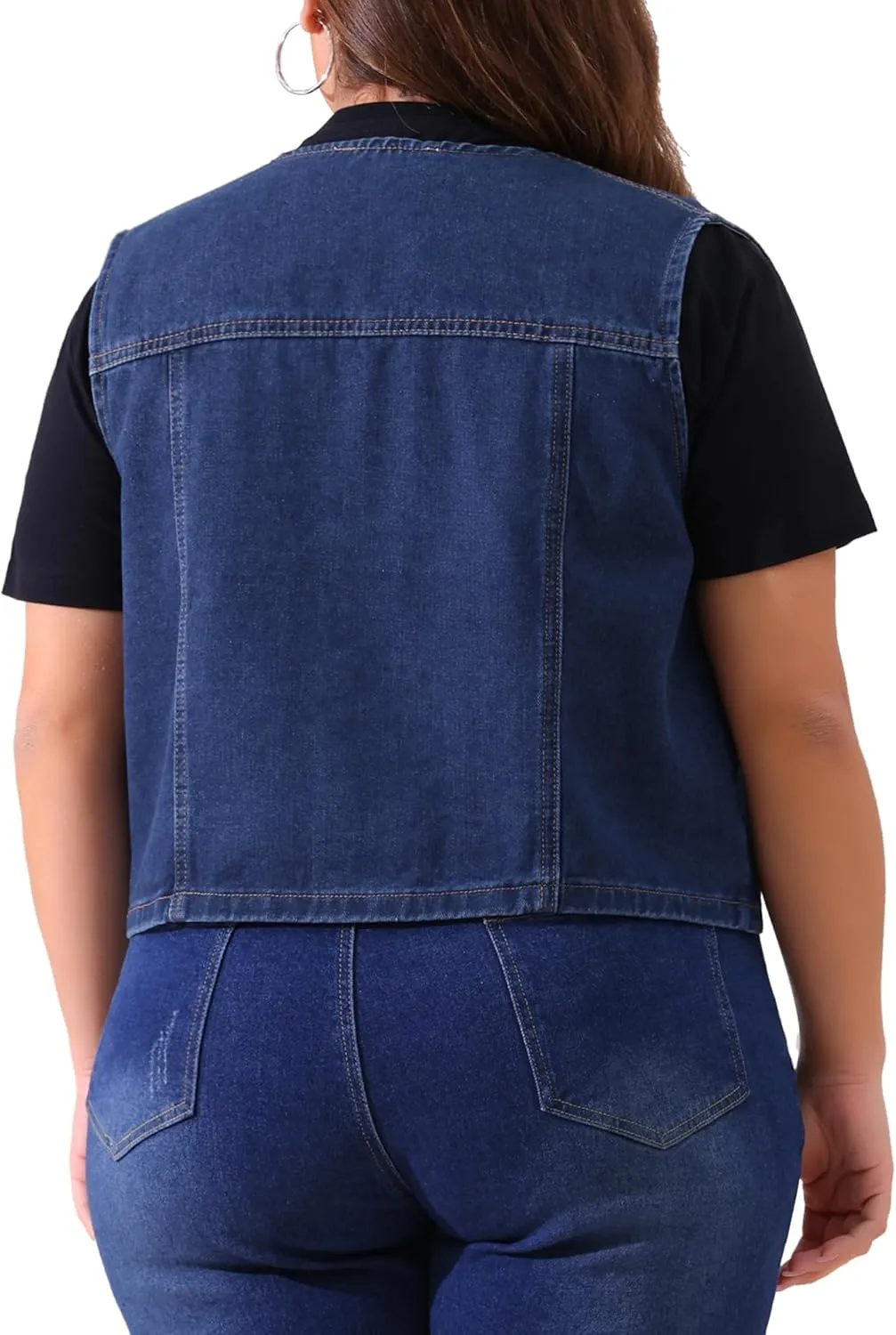 Agnes Orinda Women's Plus Size Denim Vest Sleeveless V Neck Button Down Casual Jean Waistcoat Jackets