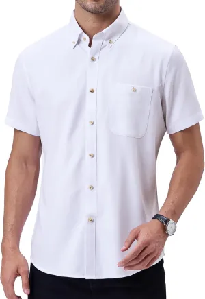Alimens & Gentle Men's Casual Linen Shirts Short Sleeve Button Down Summer Beach Casual Shirt