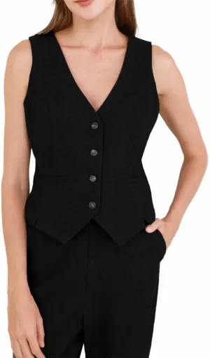 Amazhiyu Women's Wool Button-up Sleeveless Waistcoat Vest Crop Top with Pockets