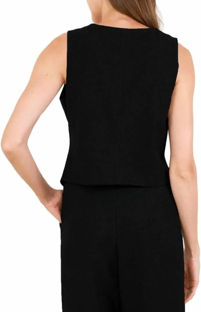 Amazhiyu Women's Wool Button-up Sleeveless Waistcoat Vest Crop Top with Pockets