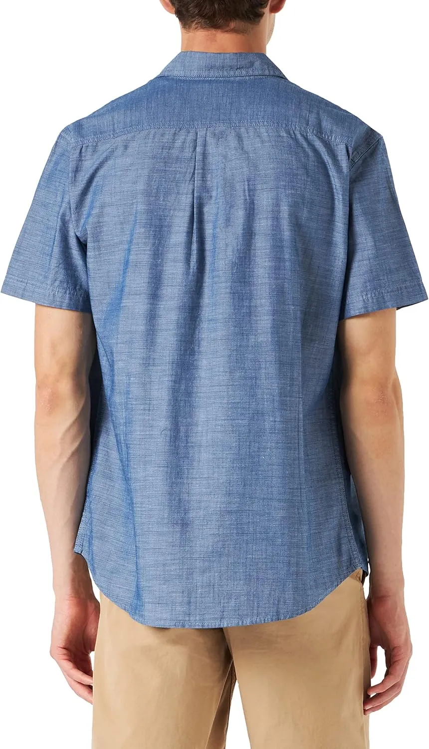Amazon Essentials Men's Regular-Fit, Short-Sleeve Button-Down Chambray Shirt