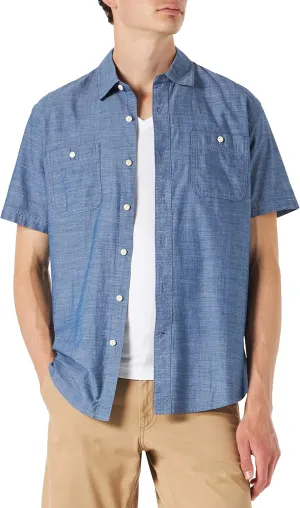 Amazon Essentials Men's Regular-Fit, Short-Sleeve Button-Down Chambray Shirt
