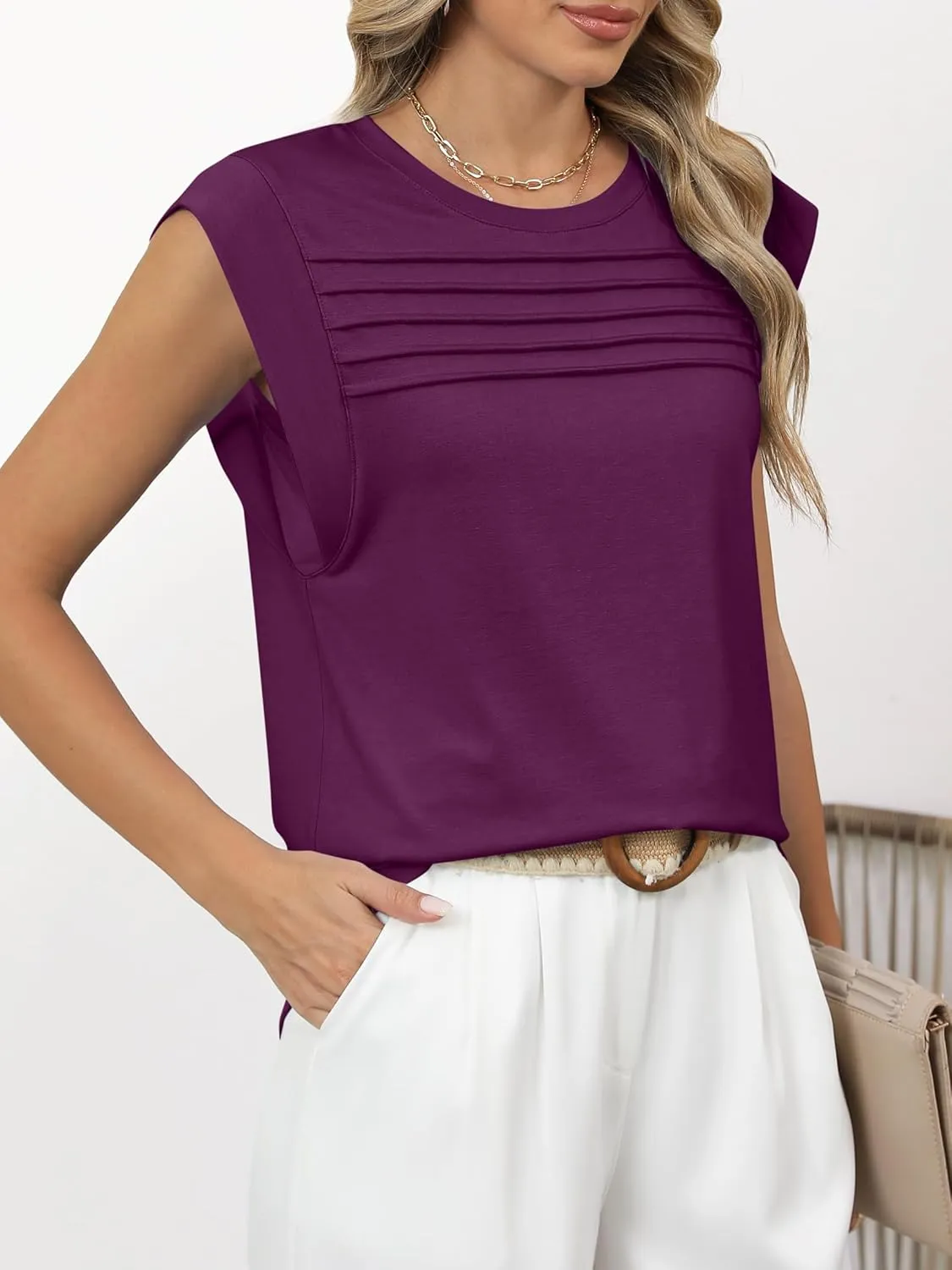 ANRABESS Tank Top for Women Summer Dressy Casual Loose Fit Pleated Shirts Cap Sleeve Tshirts 2025 Trendy Outfits Clothes
