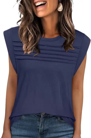 ANRABESS Tank Top for Women Summer Dressy Casual Loose Fit Pleated Shirts Cap Sleeve Tshirts 2025 Trendy Outfits Clothes