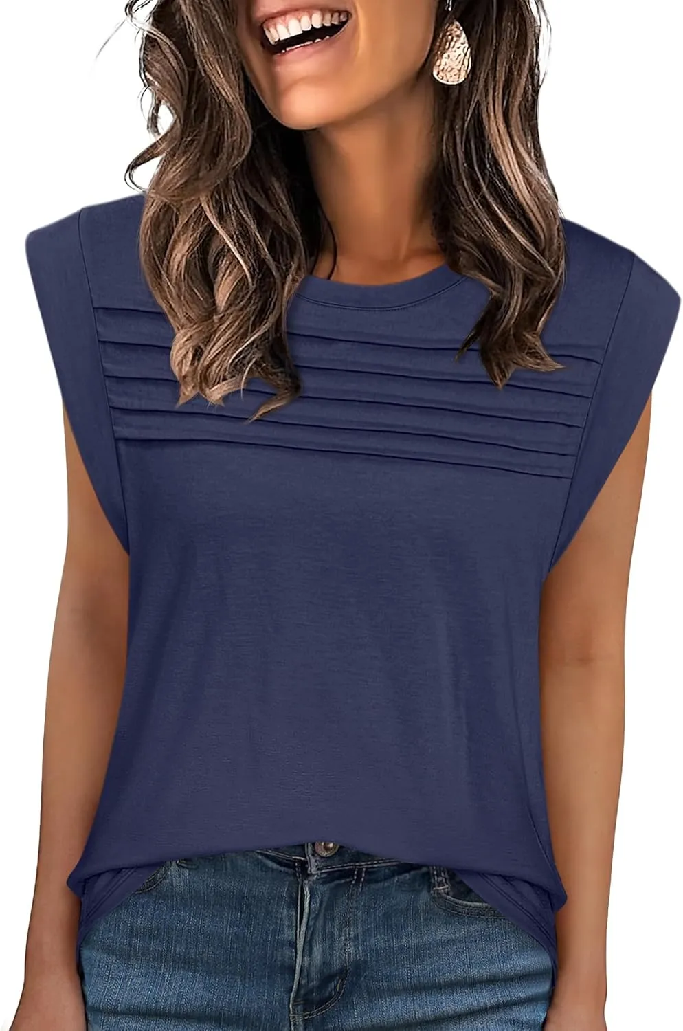 ANRABESS Tank Top for Women Summer Dressy Casual Loose Fit Pleated Shirts Cap Sleeve Tshirts 2025 Trendy Outfits Clothes