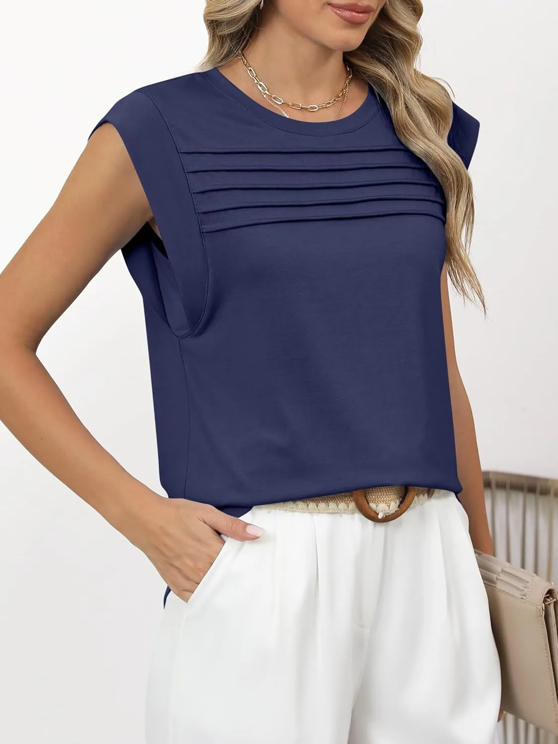 ANRABESS Tank Top for Women Summer Dressy Casual Loose Fit Pleated Shirts Cap Sleeve Tshirts 2025 Trendy Outfits Clothes