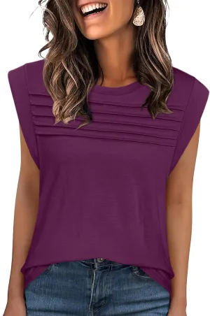 ANRABESS Tank Top for Women Summer Dressy Casual Loose Fit Pleated Shirts Cap Sleeve Tshirts 2025 Trendy Outfits Clothes