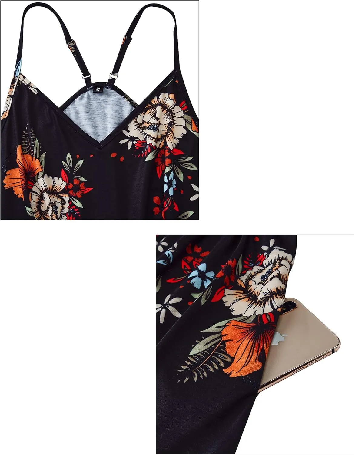 Arach&Cloz Women's V-Neck Spaghetti Strap Sundress Floral Casual Summer Swing Beach Dress with Pockets