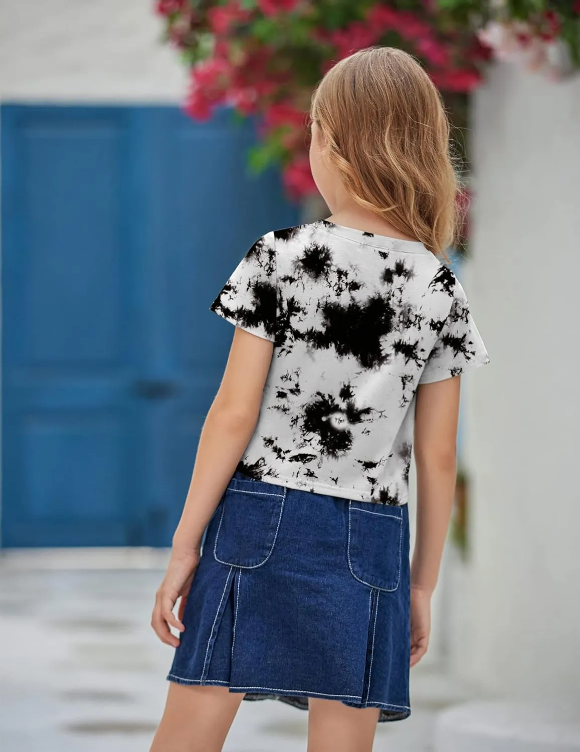 Arshiner Girls Casual Tie Dye Short-Sleeve T-Shirt Cute Print Summer Blouse for Girls Twist Front Tunic Tee Tops