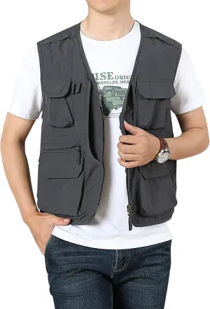 Arssm Men's Fishing Vest Outdoor Cargo Safari Hiking Travel Casual Lightweight Utility Vest With Pockets