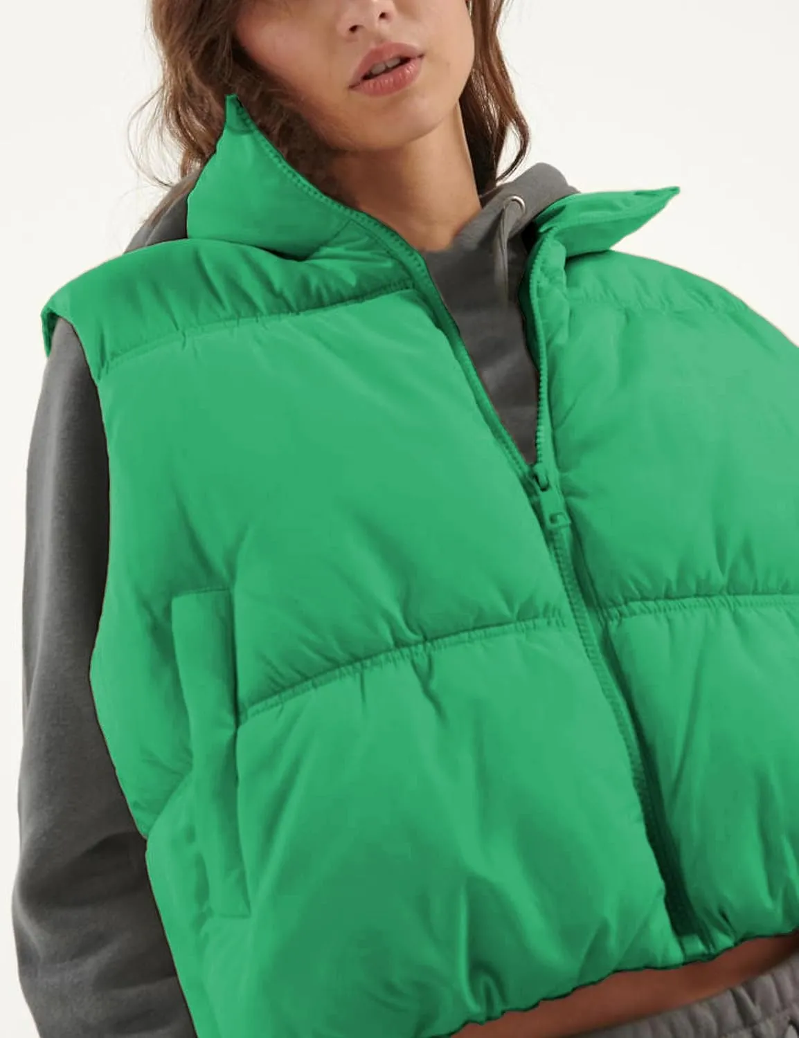 Athlisan Womens Cropped Puffer Vest Zip Up Stand Collar Lightweight Sleeveless Padded Gilet with Pockets