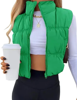 Athlisan Womens Cropped Puffer Vest Zip Up Stand Collar Lightweight Sleeveless Padded Gilet with Pockets