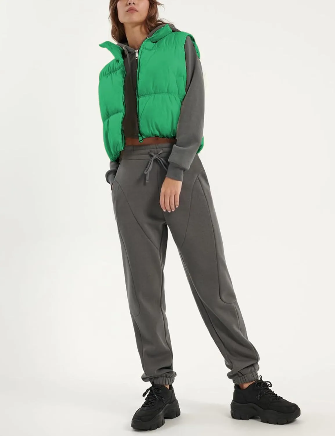 Athlisan Womens Cropped Puffer Vest Zip Up Stand Collar Lightweight Sleeveless Padded Gilet with Pockets