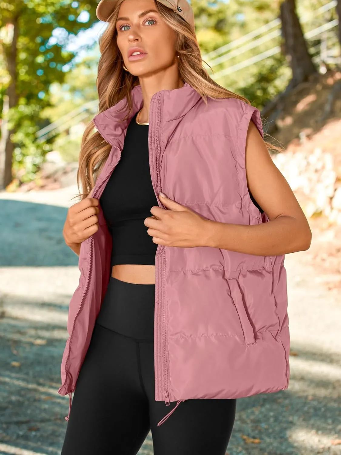 AUTOMET Puffer Vest Women Sleeveless Zip Up Outerwear Warm Puffer Lightweight Down with Pocket Fall Winter Jackets Coats 2025