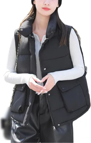 Autumn Winter Cotton Down Vest Jacket For Women Loose Warm Causal Cotton Padded Sleeveless Female Winter Waistcoat