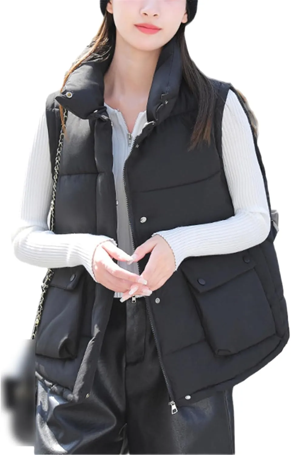 Autumn Winter Cotton Down Vest Jacket For Women Loose Warm Causal Cotton Padded Sleeveless Female Winter Waistcoat