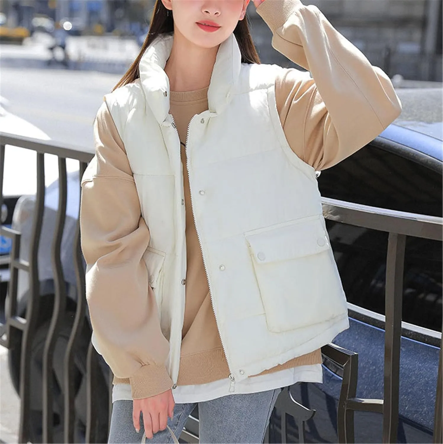 Autumn Winter Cotton Down Vest Jacket For Women Loose Warm Causal Cotton Padded Sleeveless Female Winter Waistcoat