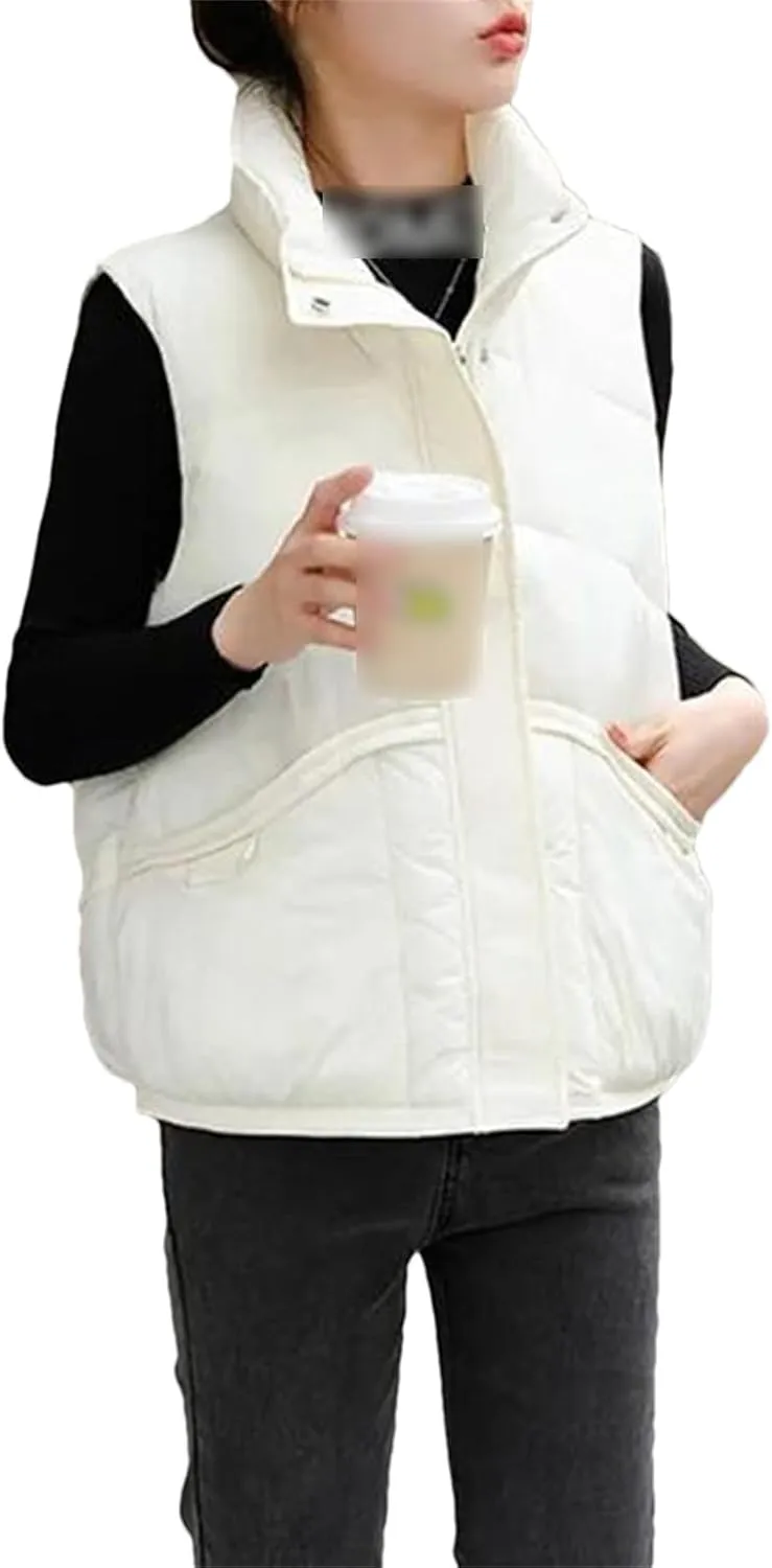 Autumn Winter Down Cotton Waistcoat Womens Jacket Sleeveless Vests Coat Women Puffer Jacket Cotton-Padded Outwear Top