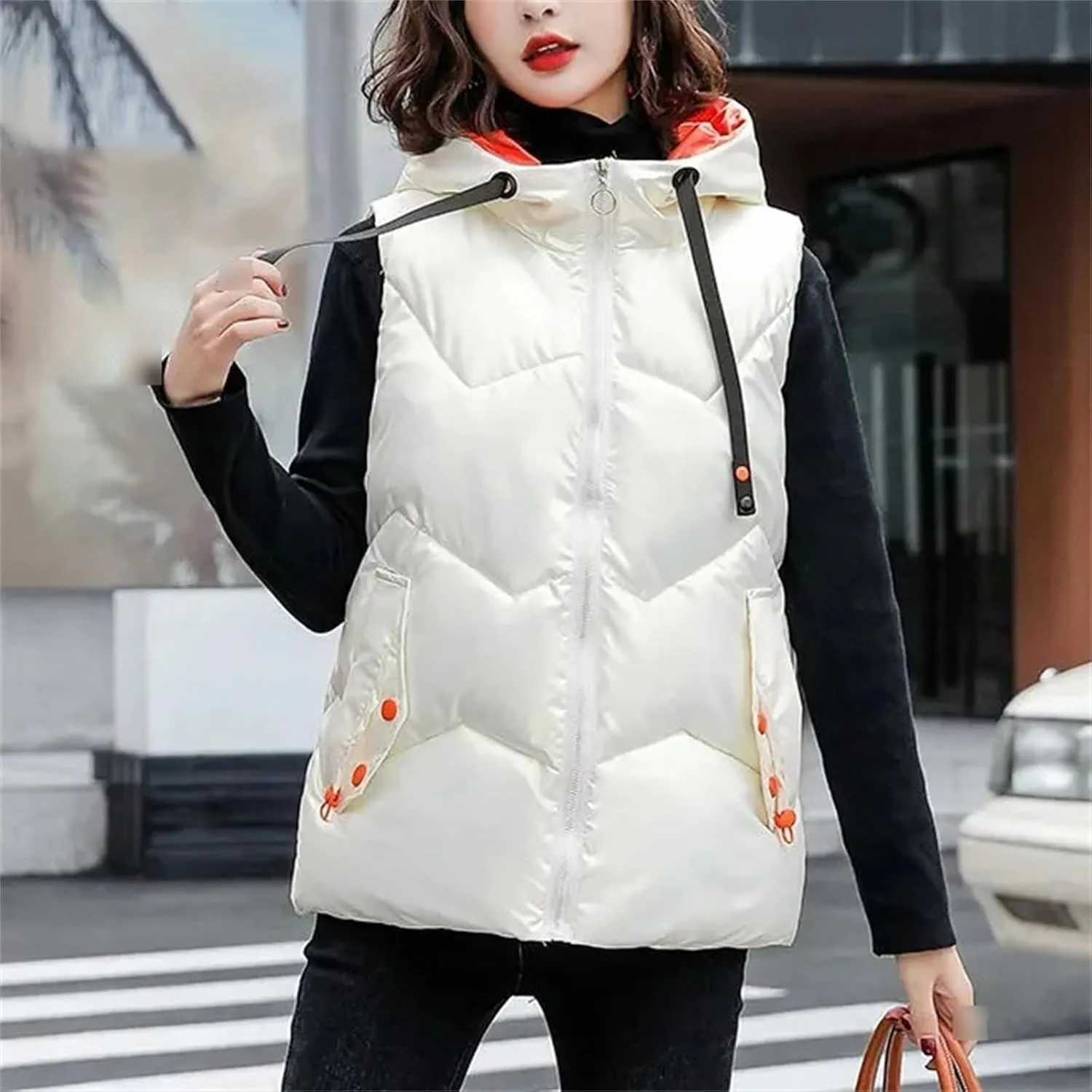 Autumn Winter Sleeveless Jackets Women Hooded Cotton Padded Down Vest Loose Warm Thick Windproof Waistcoat