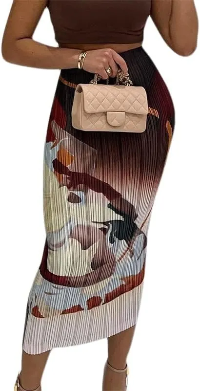 Avanova Women Floral Print Pencil Midi Skirt High Waisted Tight Bodycon Skirts