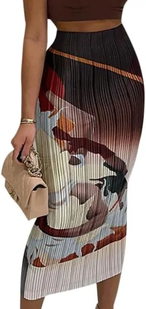 Avanova Women Floral Print Pencil Midi Skirt High Waisted Tight Bodycon Skirts