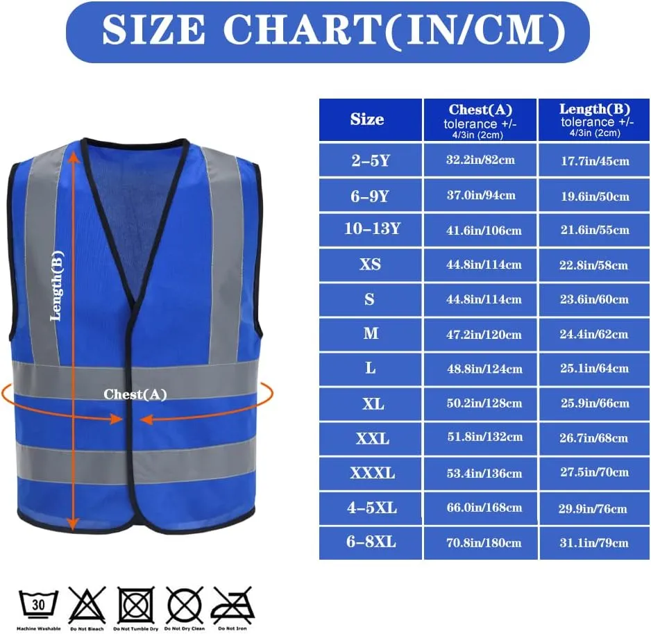 AYKRM 12 colour High visibility viz vest hi vis viz reflective work construction safety vest (XS-8XL)