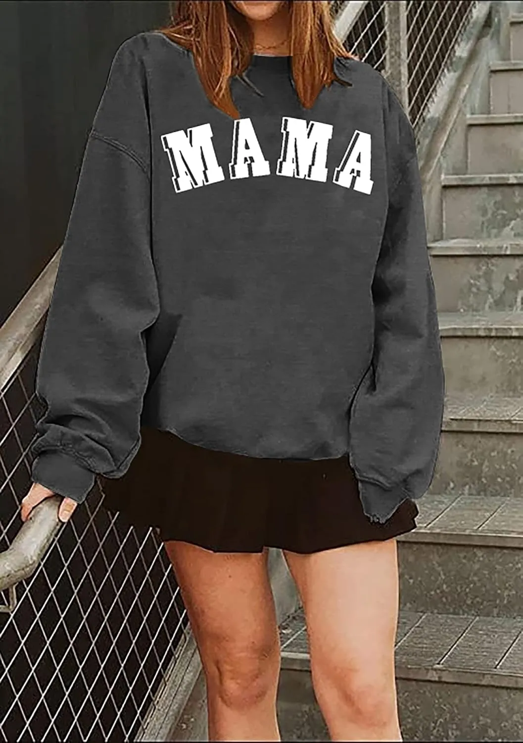 BANGELY Oversized Mama Sweatshirt Women Mom Life Letter Print Pullover Top Casual Crewneck Long sleeve Lightweight Tee