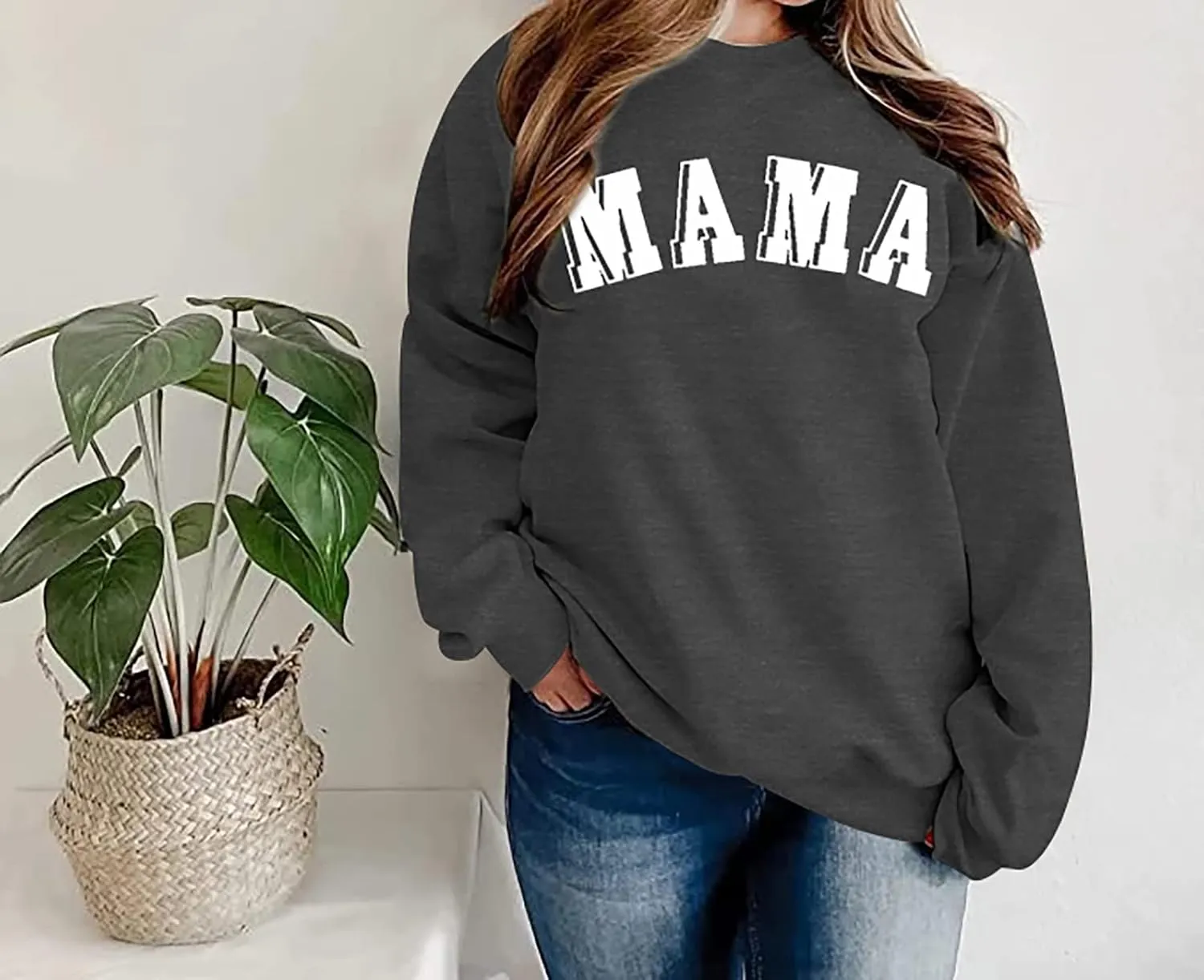 BANGELY Oversized Mama Sweatshirt Women Mom Life Letter Print Pullover Top Casual Crewneck Long sleeve Lightweight Tee