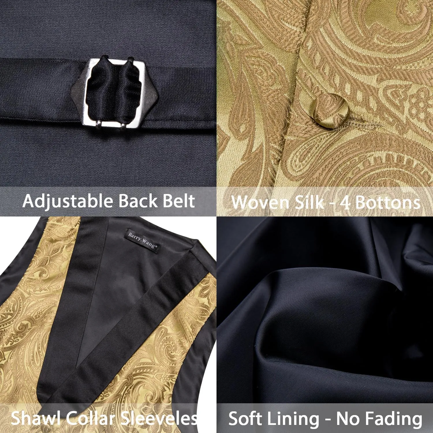 Barry.Wang Mens Paisley Vest Tie Set Silk Jacquard Flower Shawl Collar Suit Waistcoat Tuxedo 6PC Wedding Party