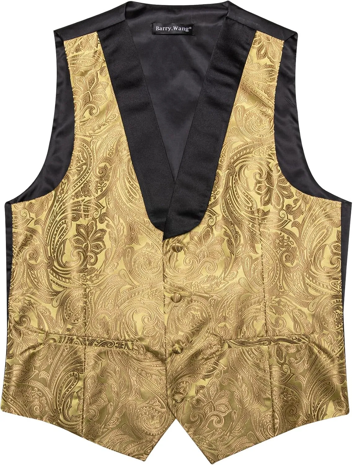 Barry.Wang Mens Paisley Vest Tie Set Silk Jacquard Flower Shawl Collar Suit Waistcoat Tuxedo 6PC Wedding Party