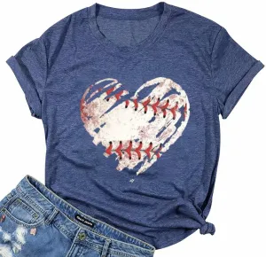 Baseball Shirts Women Baseball Mom Tshirt Baseball Heart Graphic Tee Game Day Gifts Funny Short Sleeve Tops