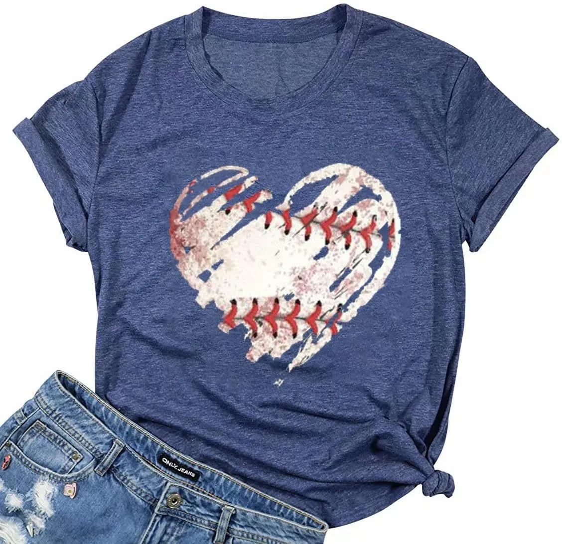Baseball Shirts Women Baseball Mom Tshirt Baseball Heart Graphic Tee Game Day Gifts Funny Short Sleeve Tops