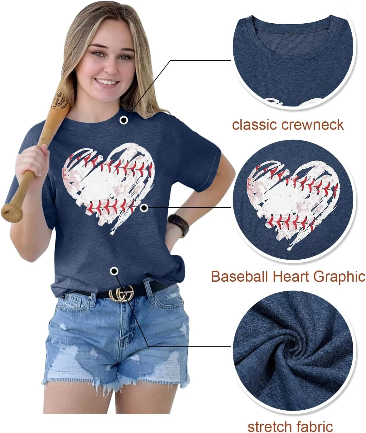 Baseball Shirts Women Baseball Mom Tshirt Baseball Heart Graphic Tee Game Day Gifts Funny Short Sleeve Tops