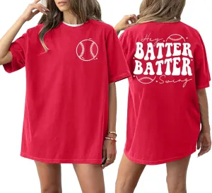 Baseball Shirts Women Oversized: Baseball Mom Tshirt Hey Batter Batter Swing Graphic Tee Ballparks Tops